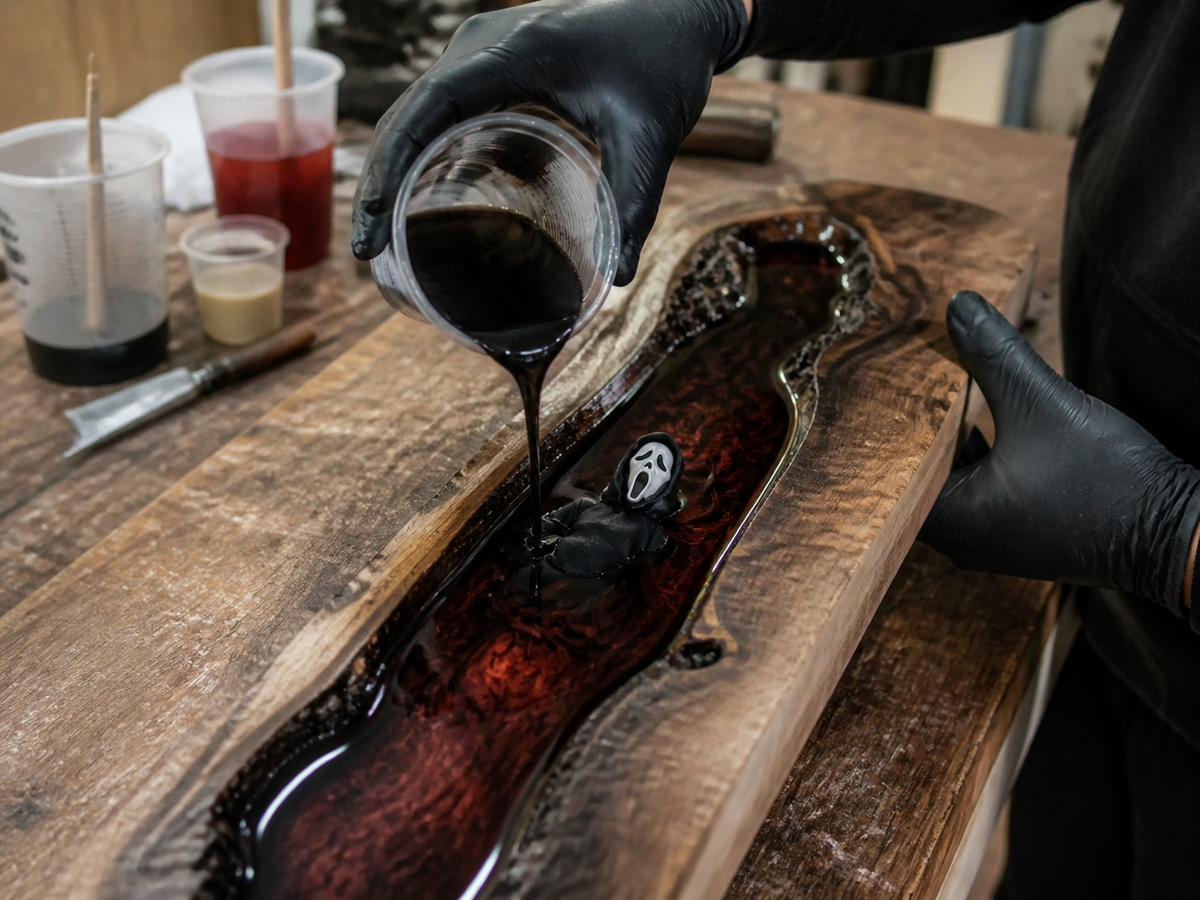 Pouring resin into walnut