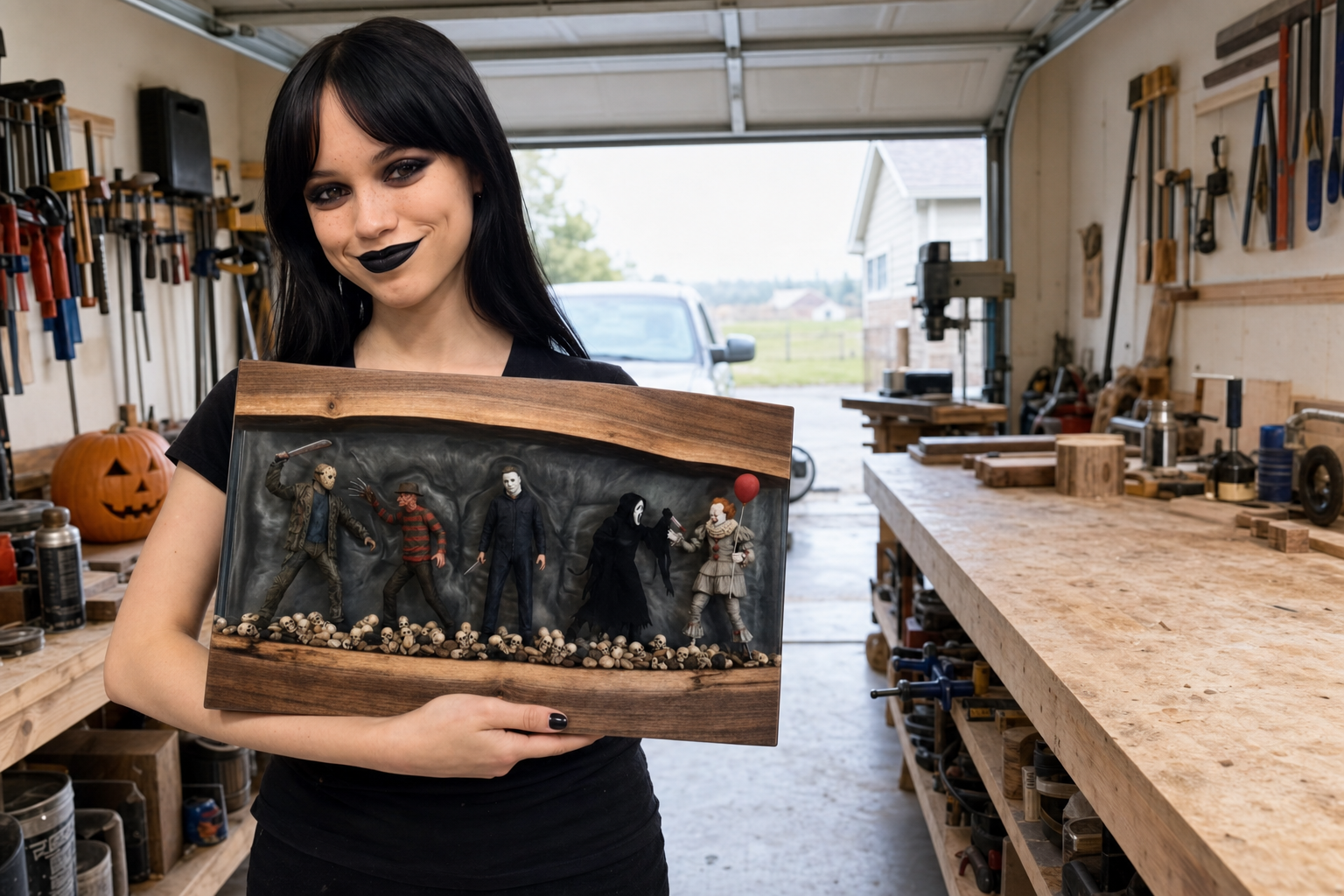 The Oddhand artist holding a finished cutting board
